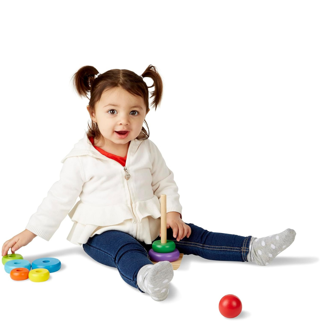 Holz Regenbogenturm – Montessori Motorikspielzeug für Kinder ab 1 Jahr