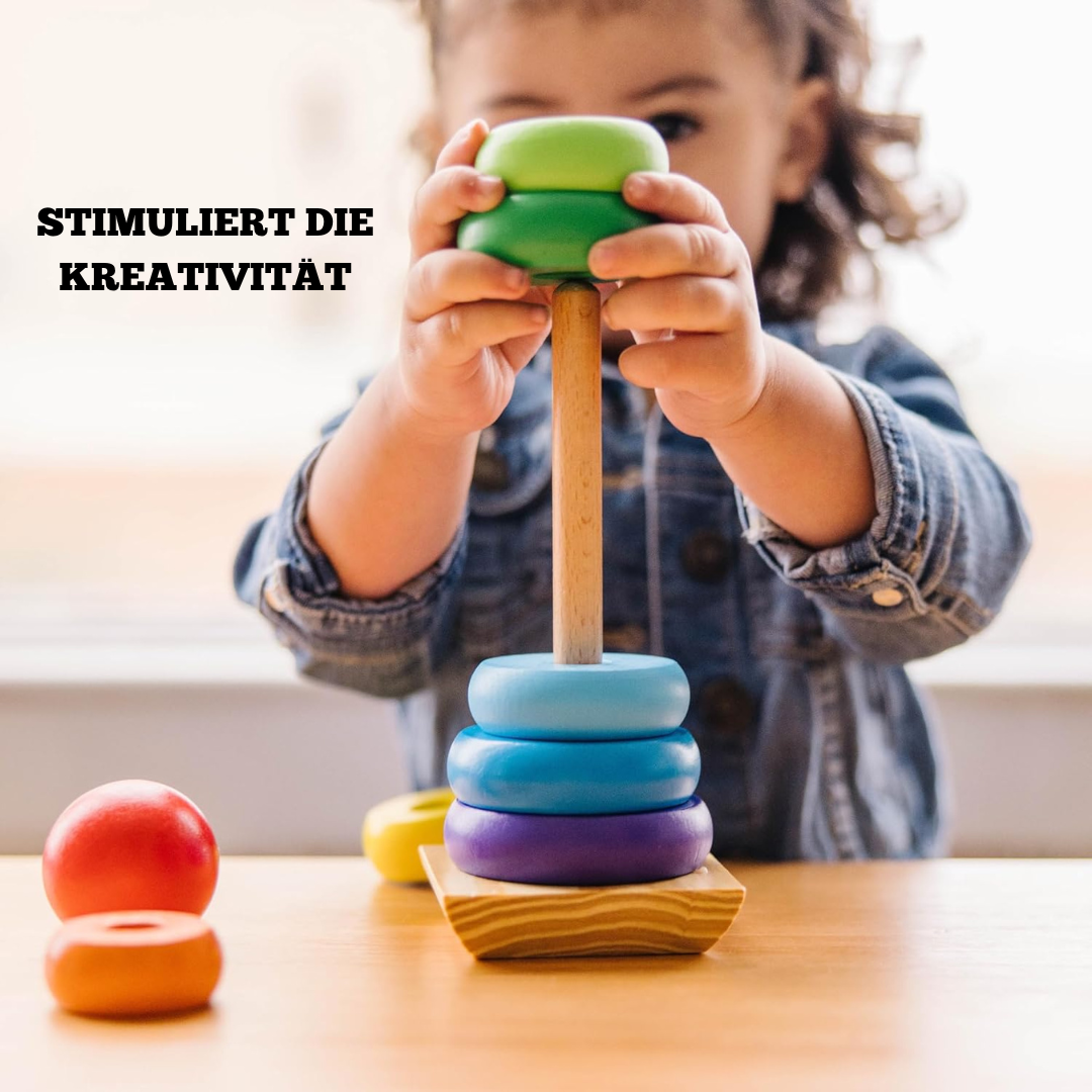Holz Regenbogenturm – Montessori Motorikspielzeug für Kinder ab 1 Jahr