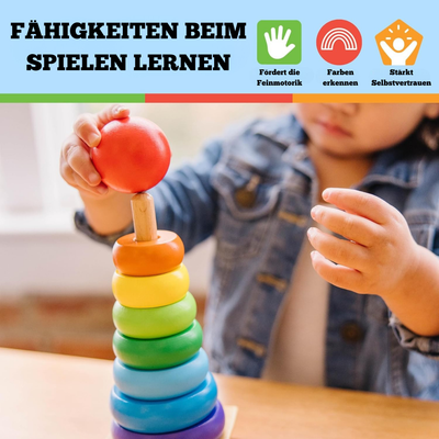 Holz Regenbogenturm – Montessori Motorikspielzeug für Kinder ab 1 Jahr