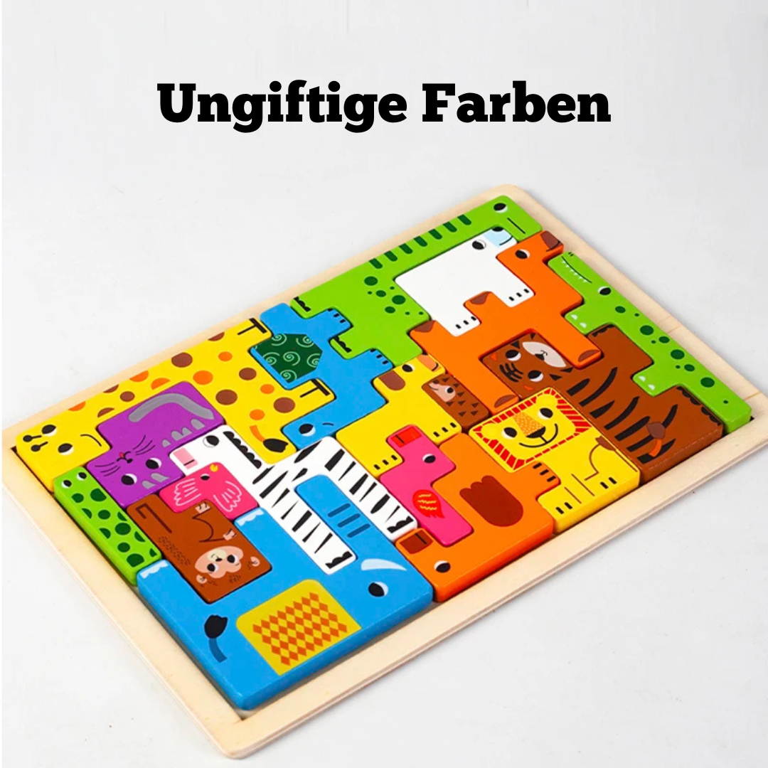 Holz Tierfiguren Puzzle – Montessori Lernspielzeug für Kinder ab 3 Jahren