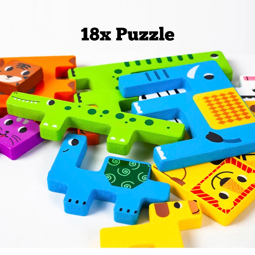 Holz Tierfiguren Puzzle – Montessori Lernspielzeug für Kinder ab 3 Jahren