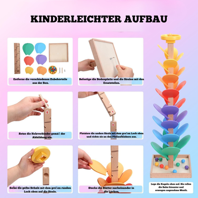 Holz Regenbogen Murmel Turm – Montessori Motorikspielzeug für Kinder ab 1 Jahr