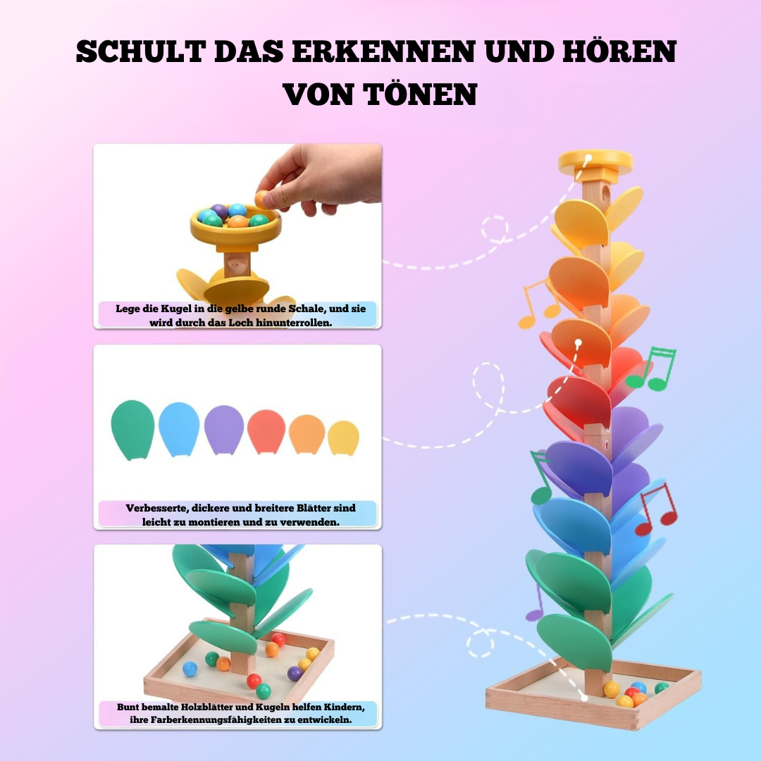 Holz Regenbogen Murmel Turm – Montessori Motorikspielzeug für Kinder ab 1 Jahr