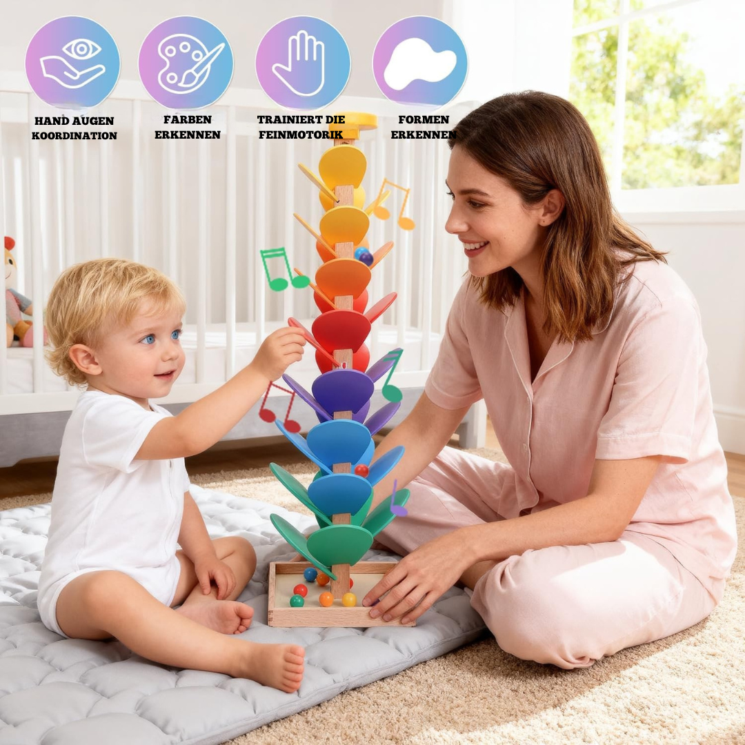 Holz Regenbogen Murmel Turm – Montessori Motorikspielzeug für Kinder ab 1 Jahr