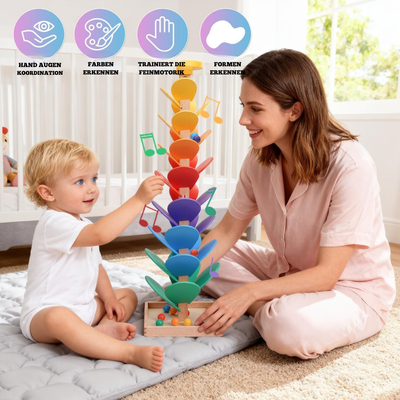 Holz Regenbogen Murmel Turm – Montessori Motorikspielzeug für Kinder ab 1 Jahr