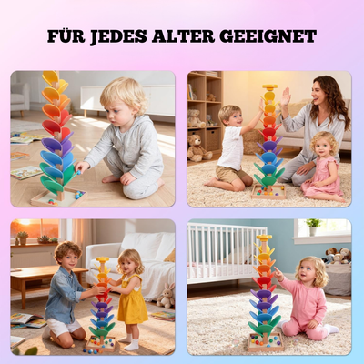 Holz Regenbogen Murmel Turm – Montessori Motorikspielzeug für Kinder ab 1 Jahr