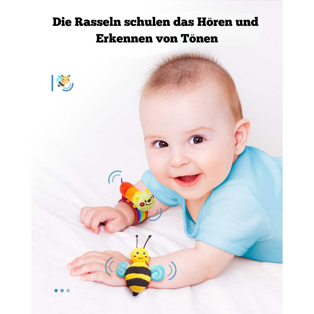 Bunte Plüschsocken mit Rasseln – Montessori Spielzeug für Babys