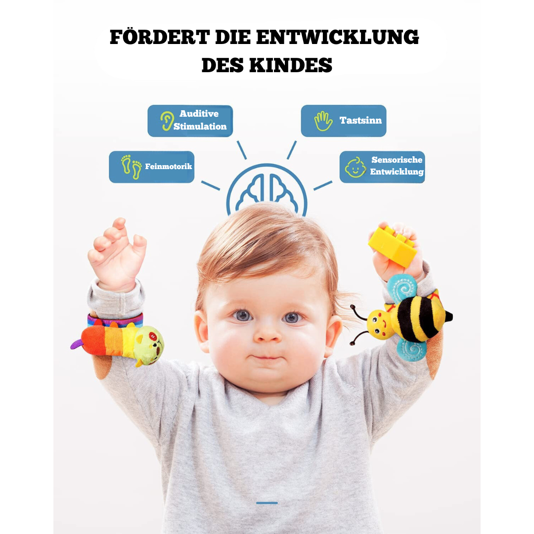 Bunte Plüschsocken mit Rasseln – Montessori Spielzeug für Babys