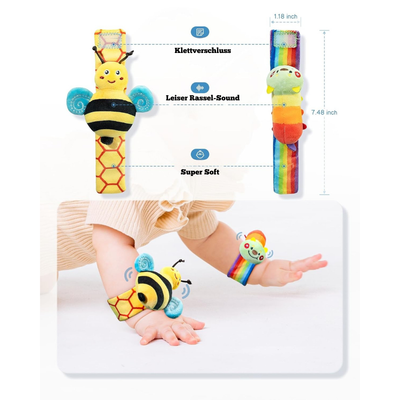 Bunte Plüschsocken mit Rasseln – Montessori Spielzeug für Babys