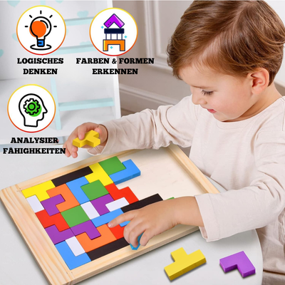 Holzpuzzle Bunte Formen – Montessori Lernspielzeug für Motorik und Kreativität