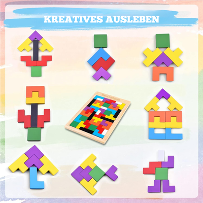 Holzpuzzle Bunte Formen – Montessori Lernspielzeug für Motorik und Kreativität