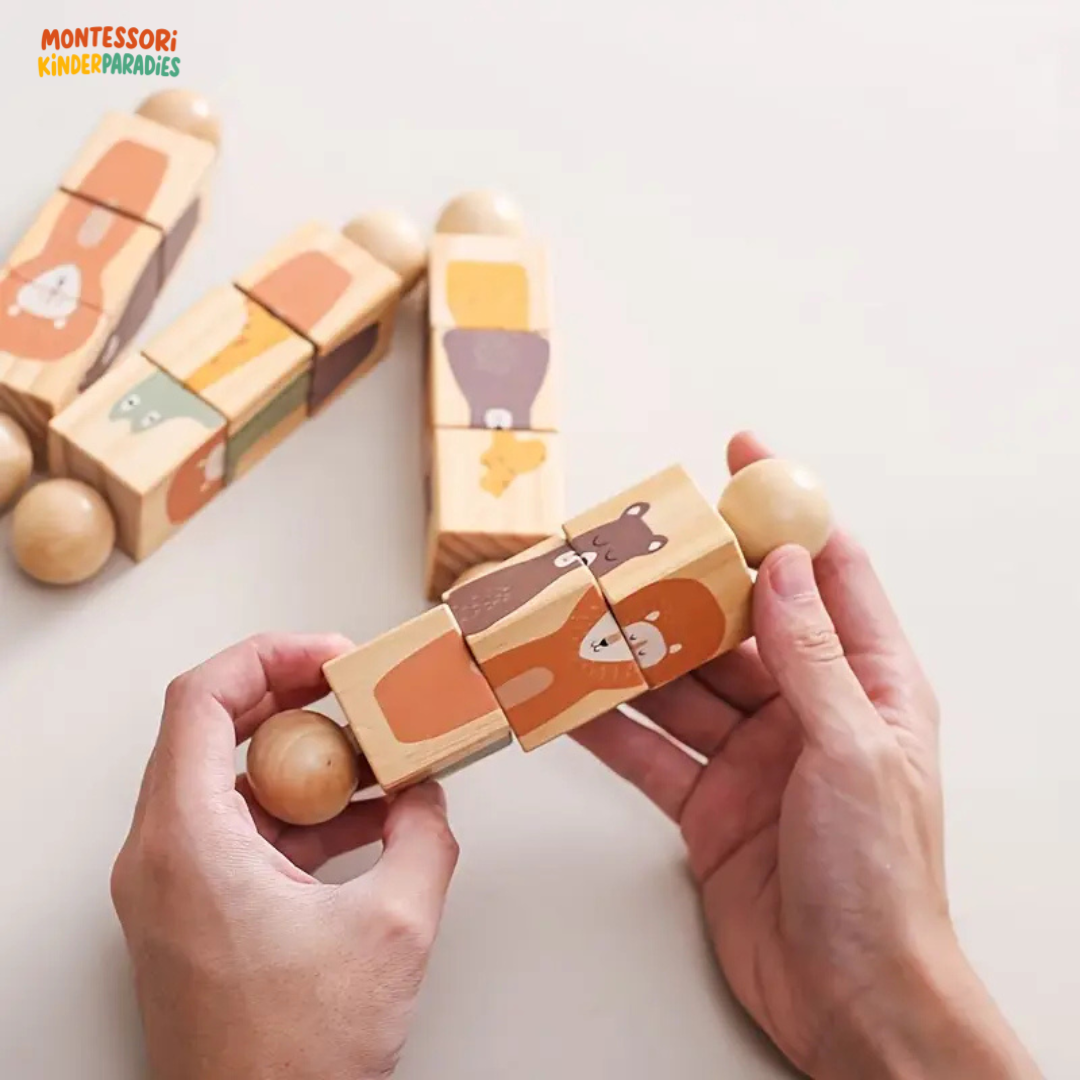 Holz Rassel mit Rotierenden Blöcken – Montessori Spielzeug für Babys