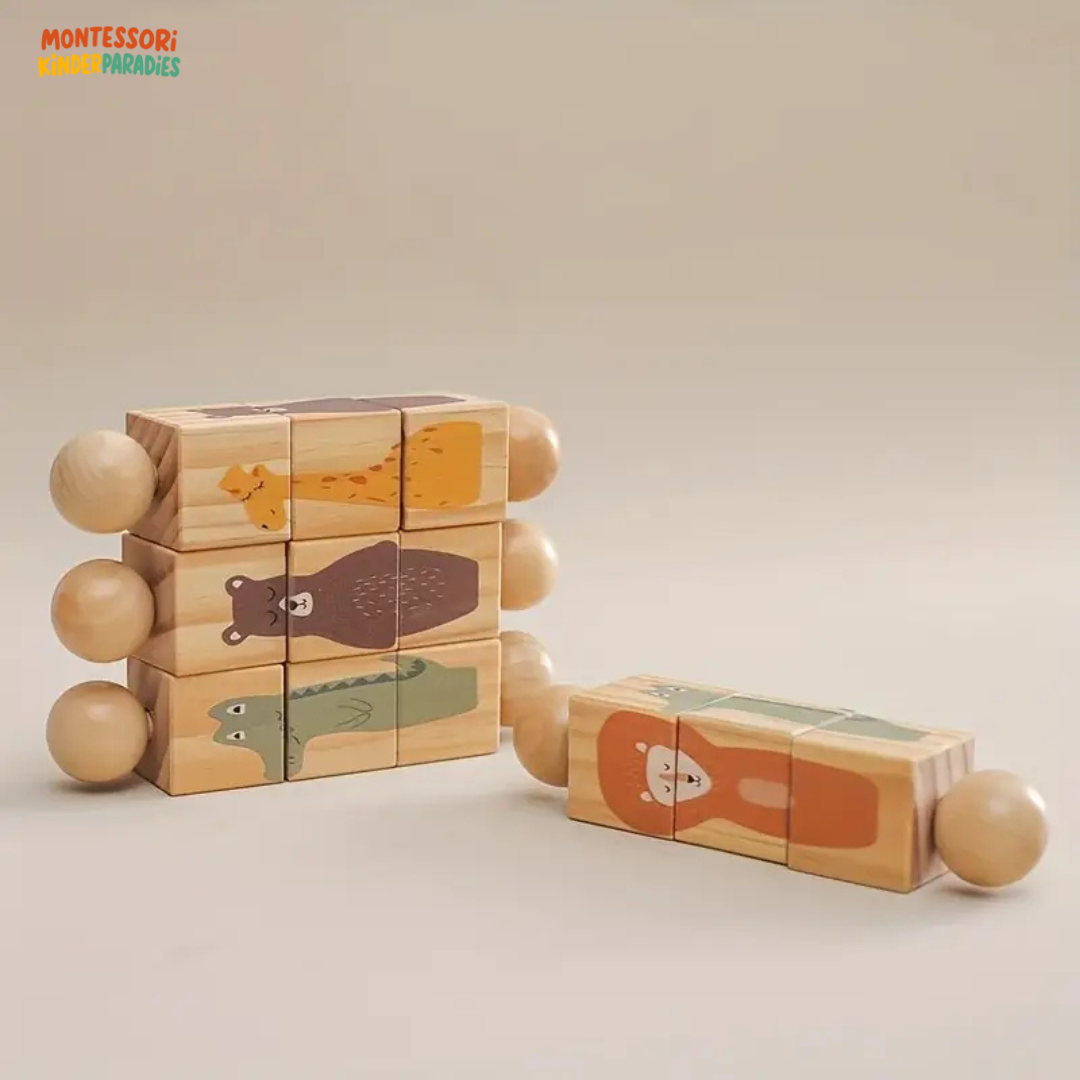 Holz Rassel mit Rotierenden Blöcken – Montessori Spielzeug für Babys