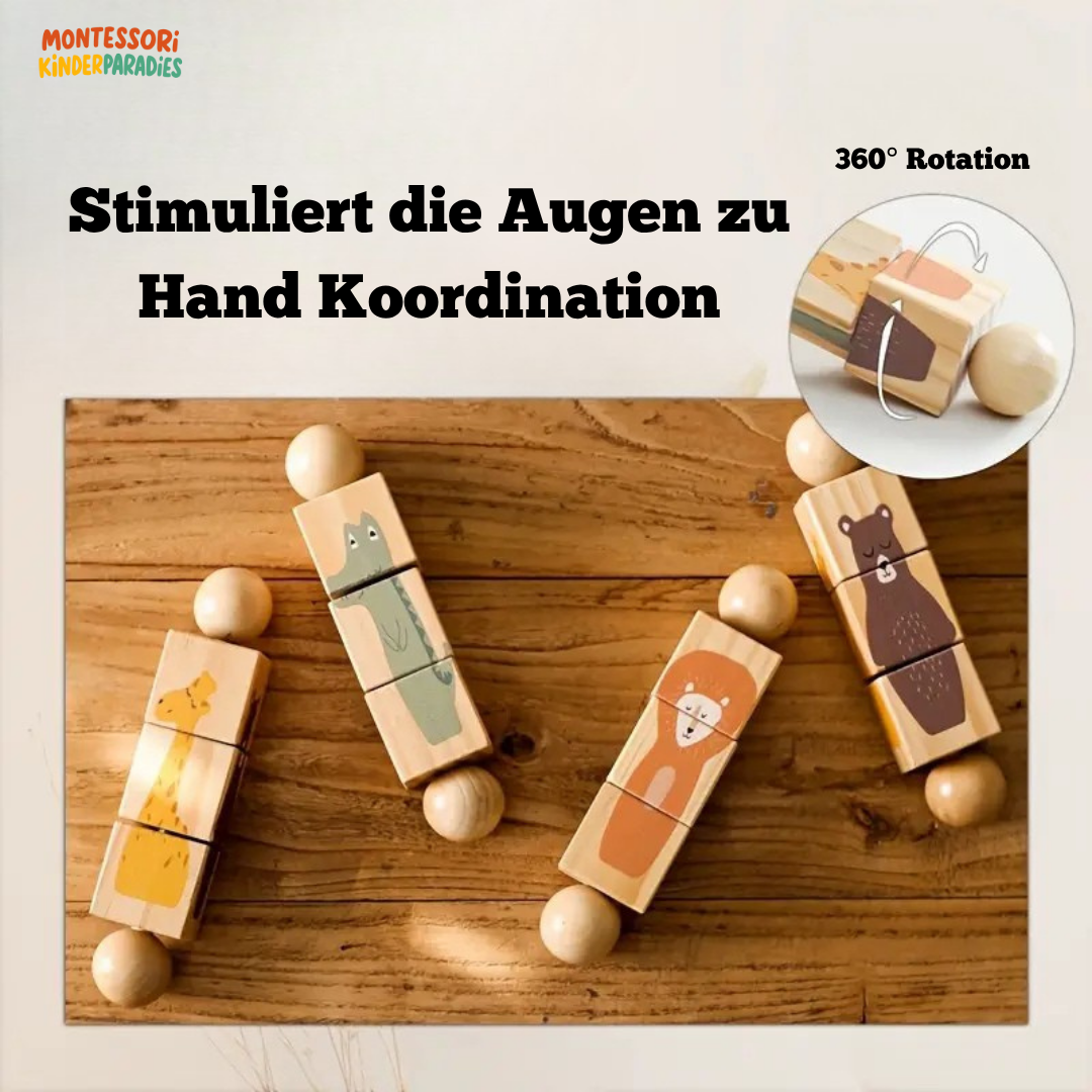 Holz Rassel mit Rotierenden Blöcken – Montessori Spielzeug für Babys