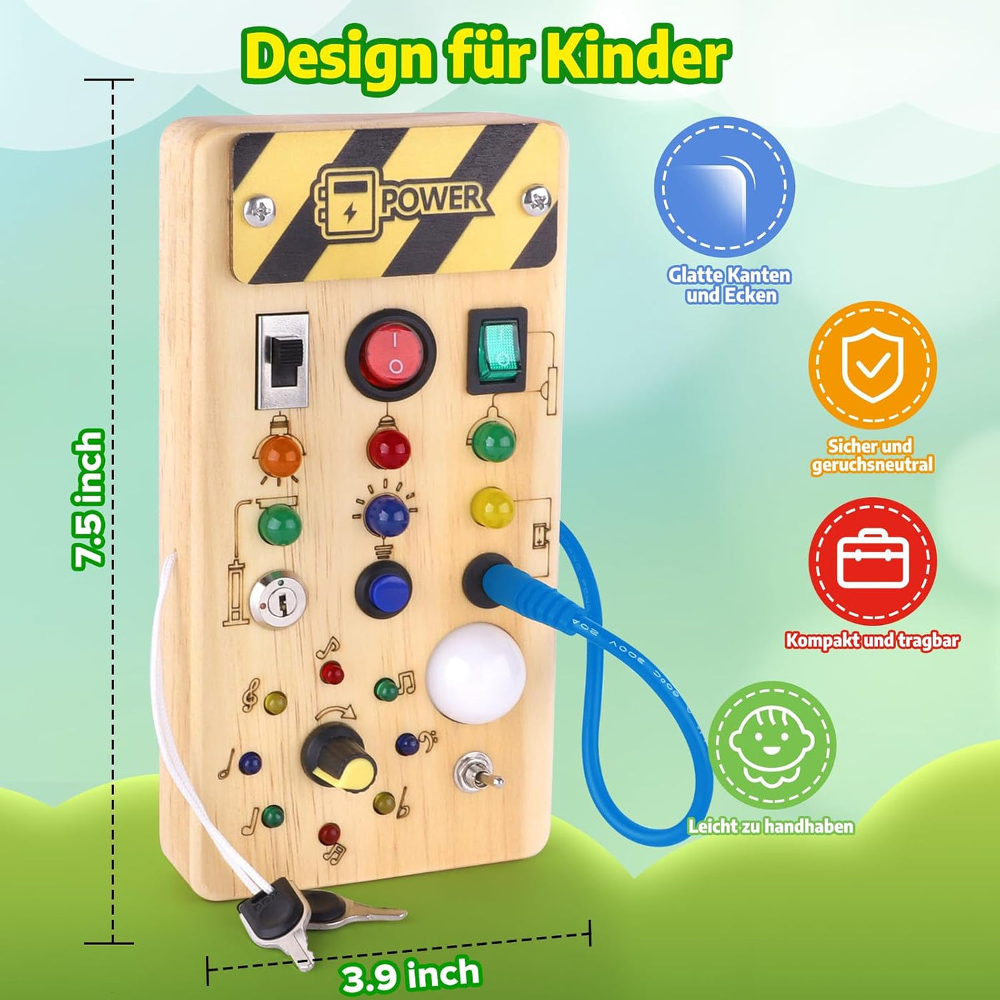 Holz Beschäftigt Board mit LED Licht – Montessori Lernspielzeug