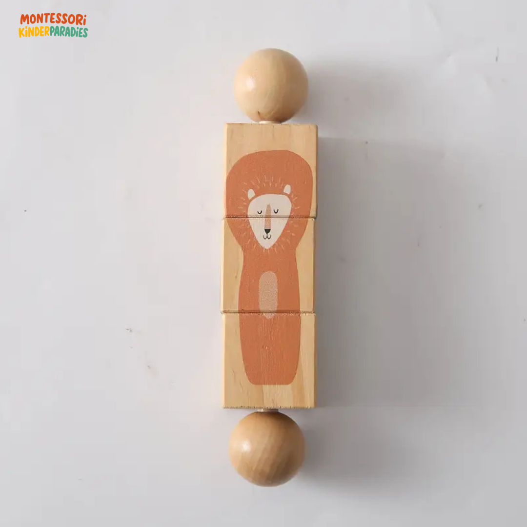 Holz Rassel mit Rotierenden Blöcken – Montessori Spielzeug für Babys