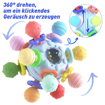 Sensorische Rassel und Beißring – Montessori Spielzeug für Babys 0-12 Monate