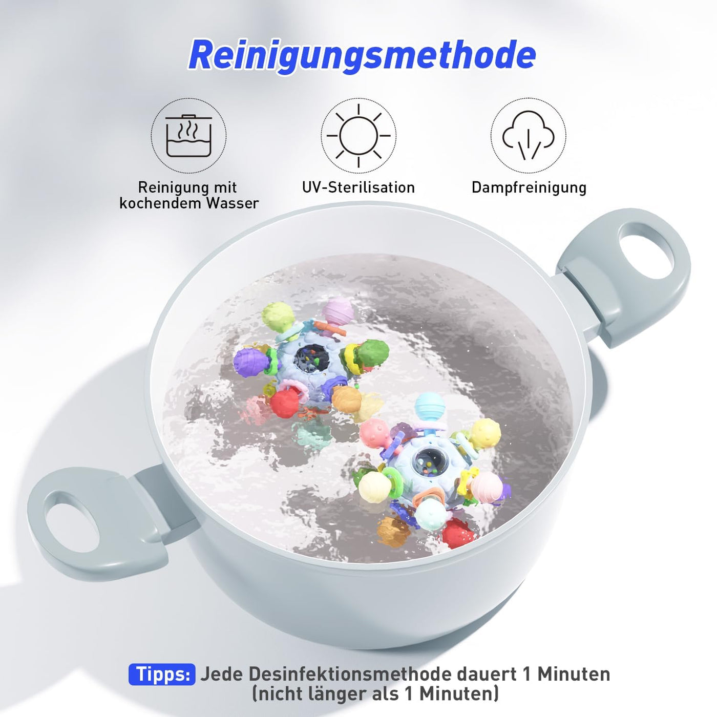 Sensorische Rassel und Beißring – Montessori Spielzeug für Babys 0-12 Monate