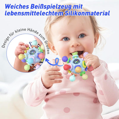 Sensorische Rassel und Beißring – Montessori Spielzeug für Babys 0-12 Monate