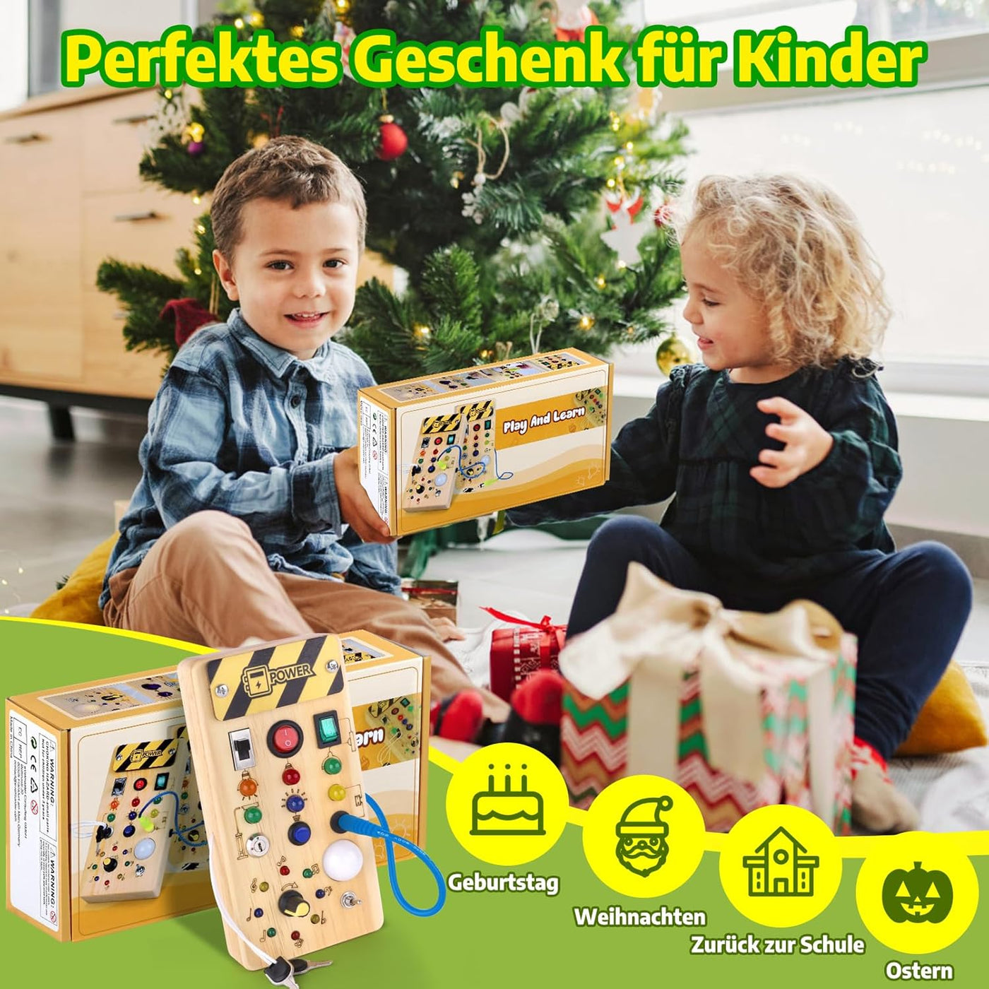 Holz Beschäftigt Board mit LED Licht – Montessori Lernspielzeug