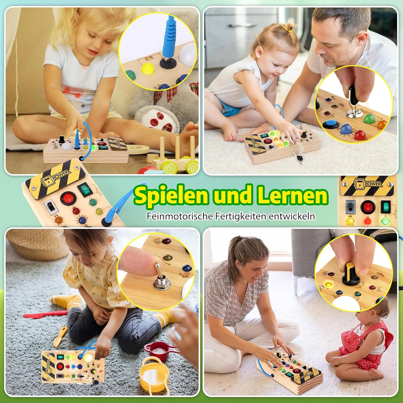 Holz Beschäftigt Board mit LED Licht – Montessori Lernspielzeug
