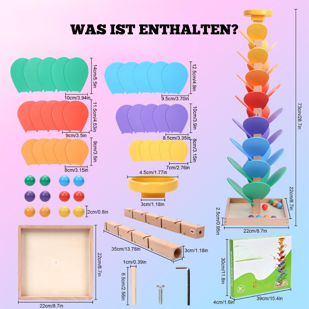 Holz Regenbogen Murmel Turm – Montessori Motorikspielzeug für Kinder ab 1 Jahr