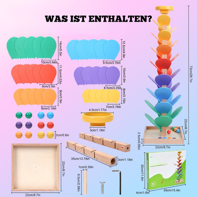 Holz Regenbogen Murmel Turm – Montessori Motorikspielzeug für Kinder ab 1 Jahr