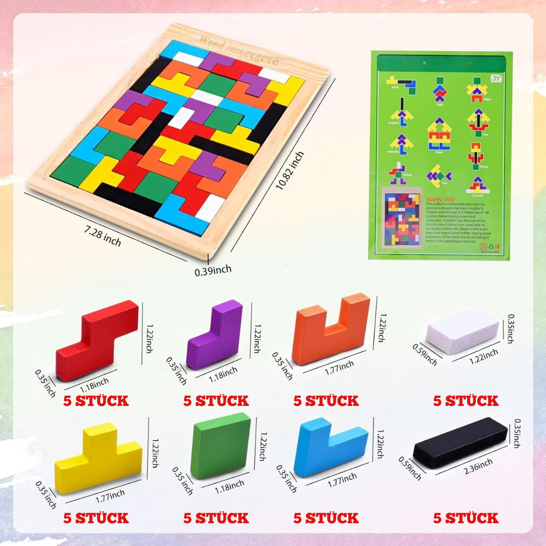 Holzpuzzle Bunte Formen – Montessori Lernspielzeug für Motorik und Kreativität