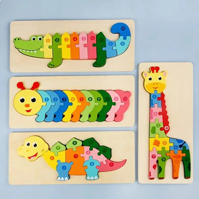Holzpuzzle für Kinder – Zahlen, Dinosaurier, Tiere, Verkehr – Holz Steckpuzzle für 1–6 Jahre, Motorikspielzeug, Ungiftige Farben 1