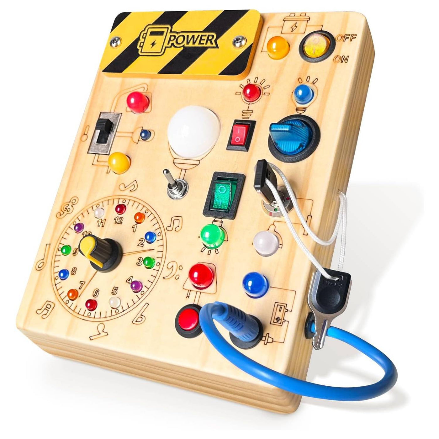 Montessori Aktives Lernspielzeug aus Holz mit LED für Kinder ab 2 Jahren – Interaktives Spielzeug für 2 und 3 Jährige, 10 Schalter, Kompakt 0