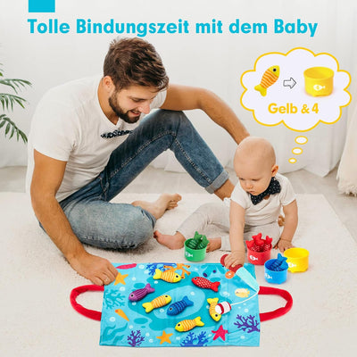Montessori Angelspielzeug für Kinder ab 1 Jahr – Interaktives Lernspiel mit 15 bunten Fischen und 5 Eimern, Fördert Feinmotorik und Farberkennung 5