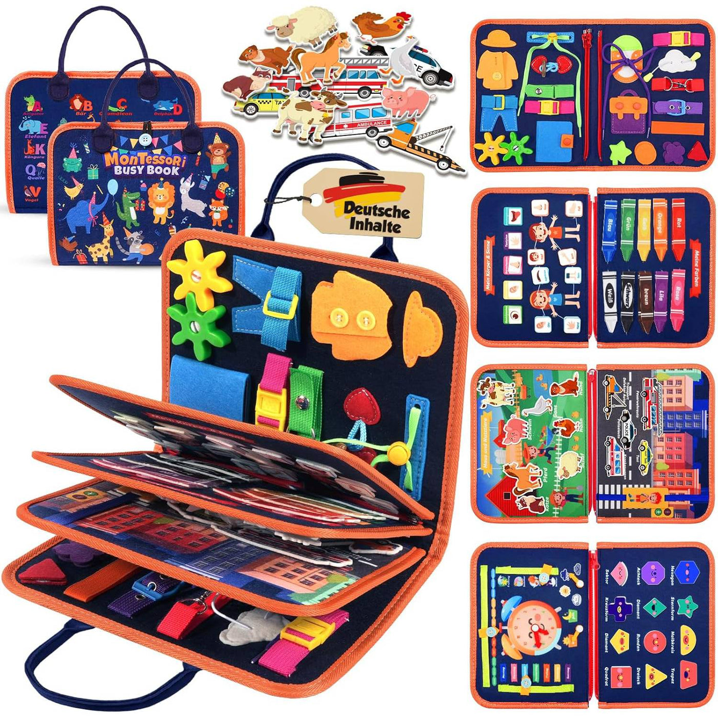 Montessori Busy Board Quiet Book für Kleinkinder ab 1 Jahr – 9-in-1 Beschäftigungsbuch mit interaktiven Spielseiten und Lernspielzeug 0