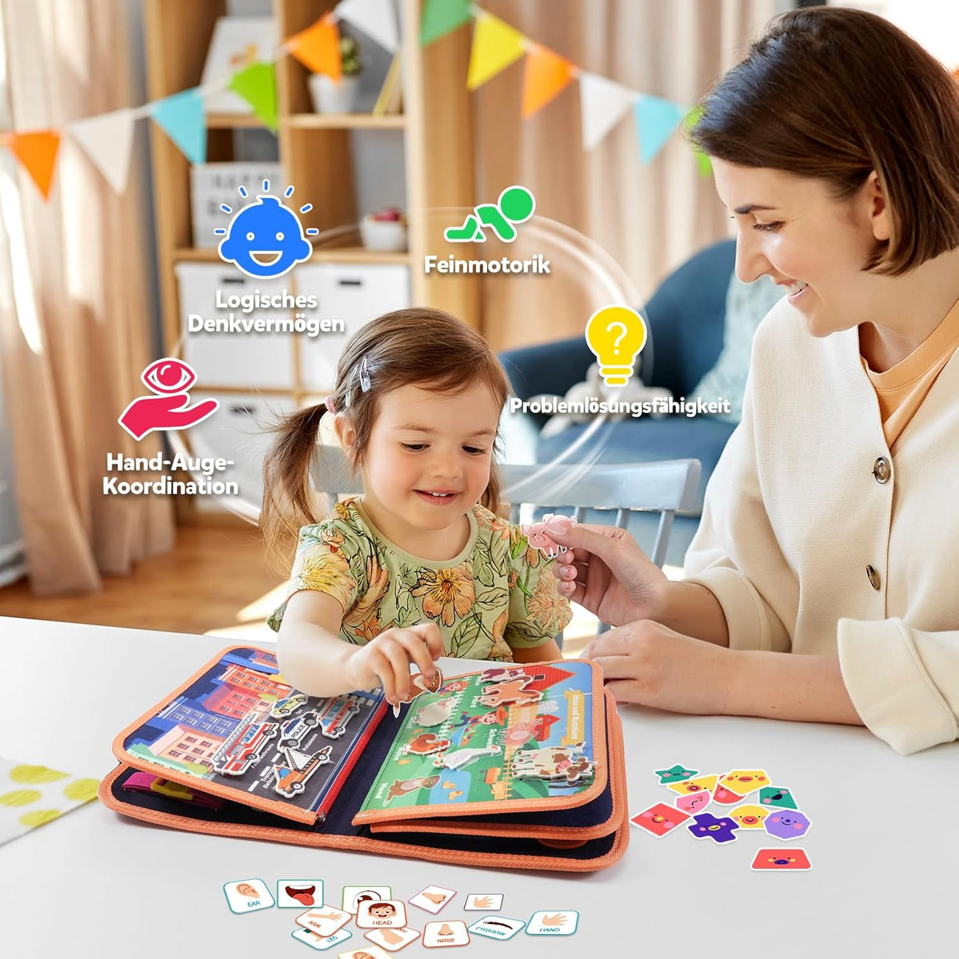 Montessori Busy Board Quiet Book für Kleinkinder ab 1 Jahr – 9-in-1 Beschäftigungsbuch mit interaktiven Spielseiten und Lernspielzeug 1