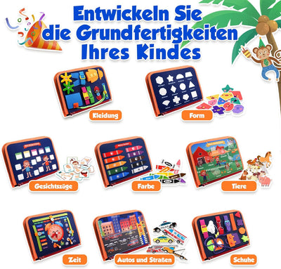 Montessori Busy Board Quiet Book für Kleinkinder ab 1 Jahr – 9-in-1 Beschäftigungsbuch mit interaktiven Spielseiten und Lernspielzeug 2