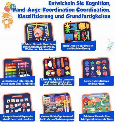 Montessori Busy Board Quiet Book für Kleinkinder ab 1 Jahr – 9-in-1 Beschäftigungsbuch mit interaktiven Spielseiten und Lernspielzeug 3