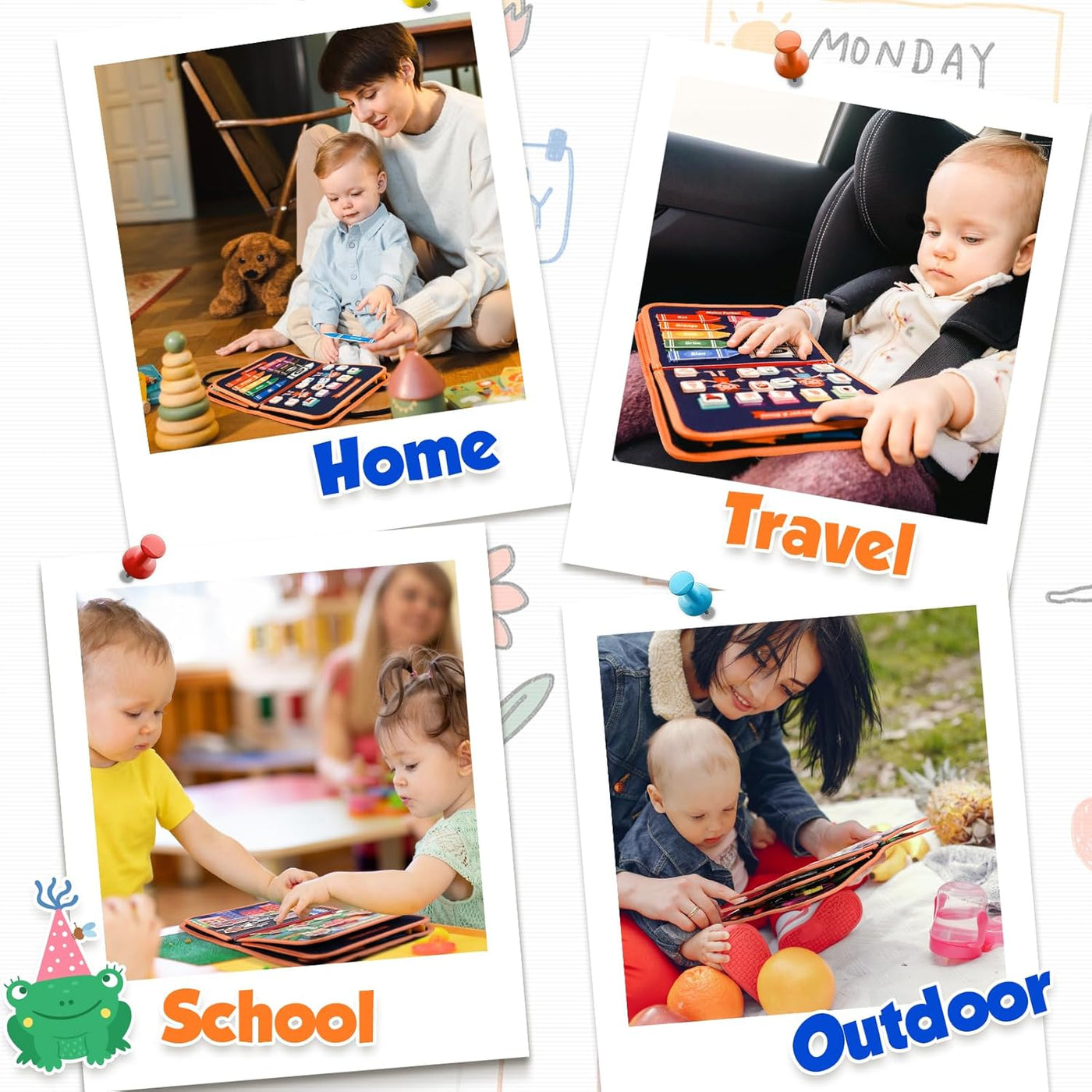 Montessori Busy Board Quiet Book für Kleinkinder ab 1 Jahr – 9-in-1 Beschäftigungsbuch mit interaktiven Spielseiten und Lernspielzeug 5