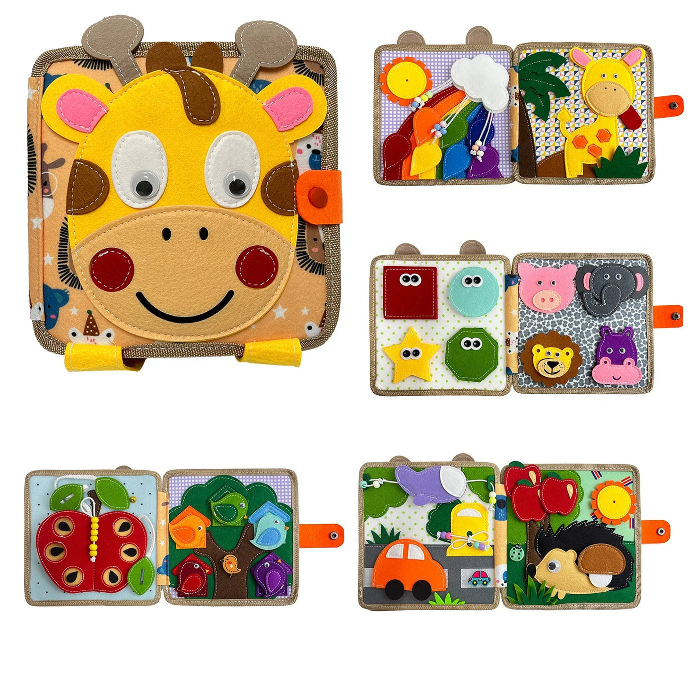 Montessori Giraffen-Spielbrett aus Filz – 3D-Filzbuch für Feinmotorik und frühe Bildung, farbenfroh, handgefertigt, ungiftig 0