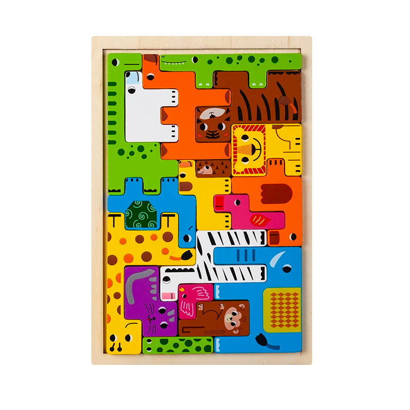 Montessori Holzpuzzle mit Tierfiguren – Steckpuzzle Holz für Kinder ab 3 Jahren, Fördert logisches Denken und motorische Fähigkeiten 0