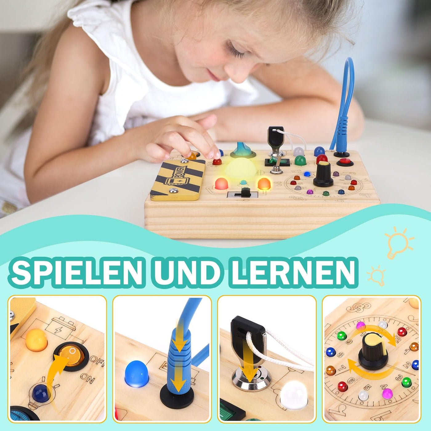 Aktives Lernspielzeug Holz mit LED – Montessori Lernspielzeug für Kinder ab 2 Jahren
