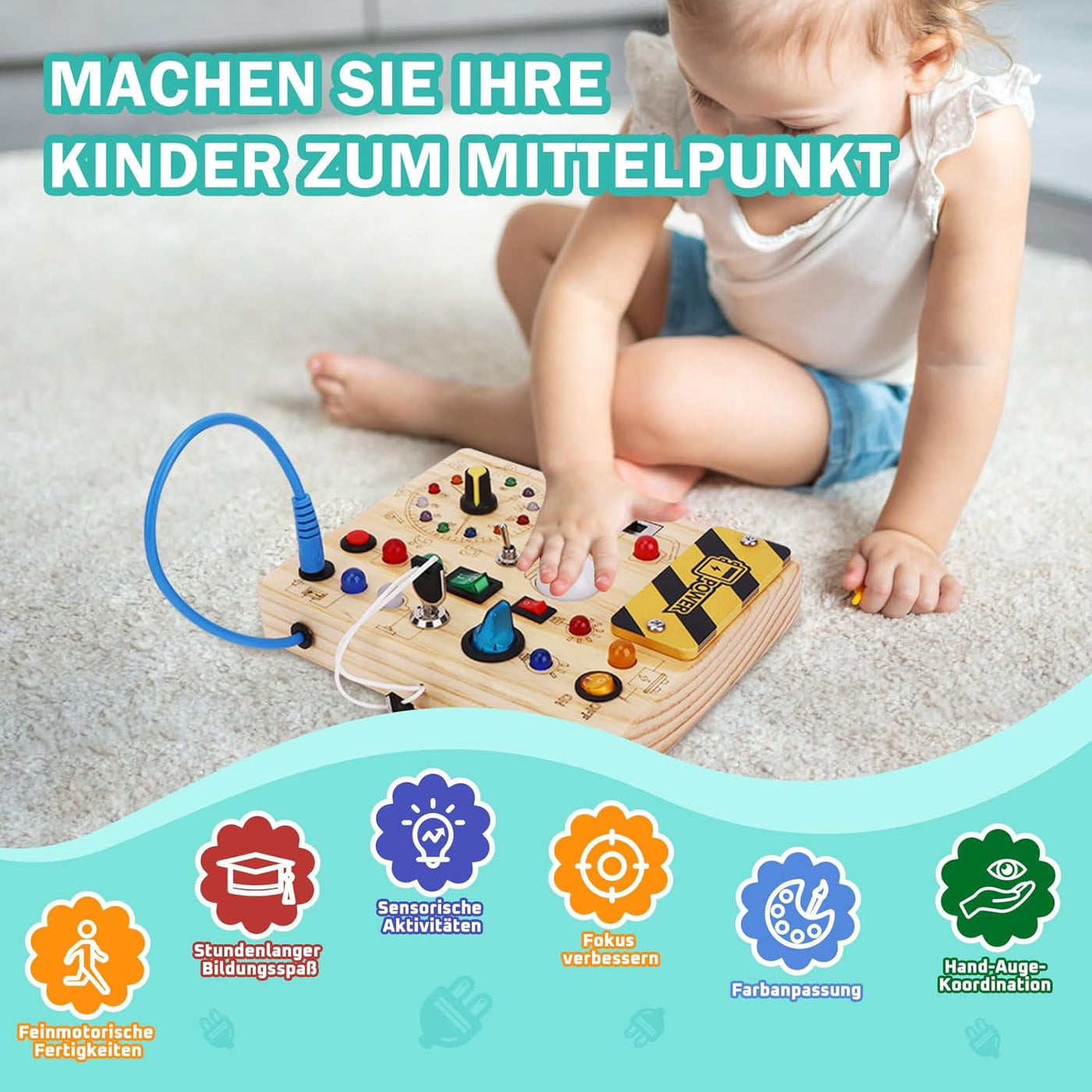 Aktives Lernspielzeug Holz mit LED – Montessori Lernspielzeug für Kinder ab 2 Jahren